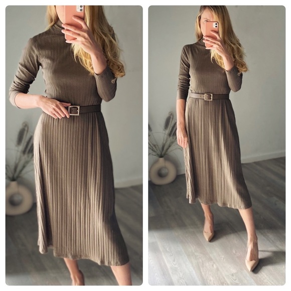 Ribbed Knitted Turtleneck ZARA Dress Taupe Grey - Picture 2 of 6